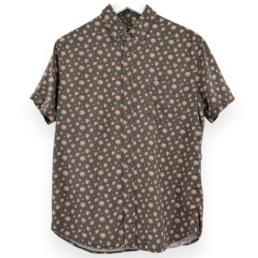 Rails Carson Brown Floral Linen Blend Short Sleeve Button Up Shirt